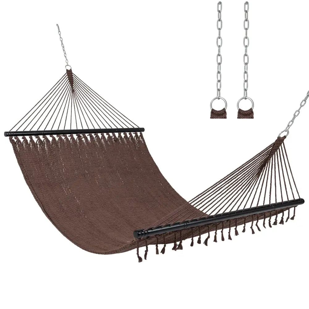 Caribbean Hammock with Spreader Bar for Patio Poolside-Brown - Brown - Hammocks