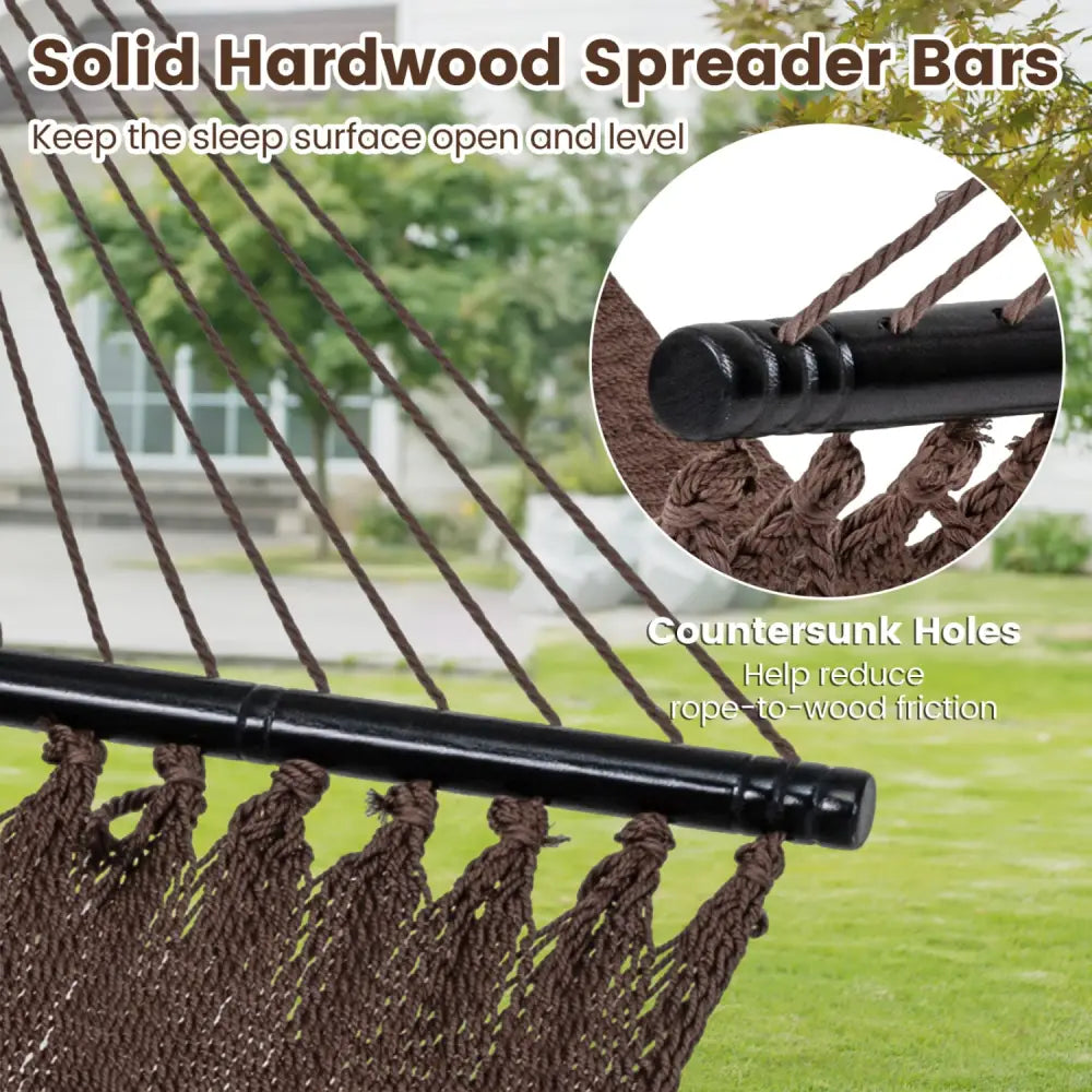 Caribbean Hammock with Spreader Bar for Patio Poolside-Brown - Brown - Hammocks