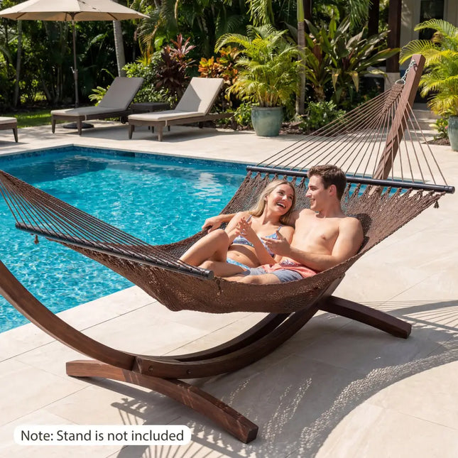 Caribbean Hammock with Spreader Bar for Patio Poolside-Brown - Brown - Hammocks