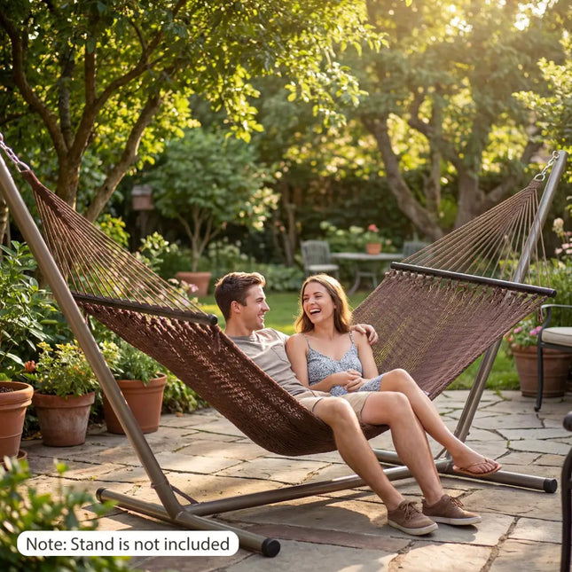 Caribbean Hammock with Spreader Bar for Patio Poolside-Brown - Brown - Hammocks
