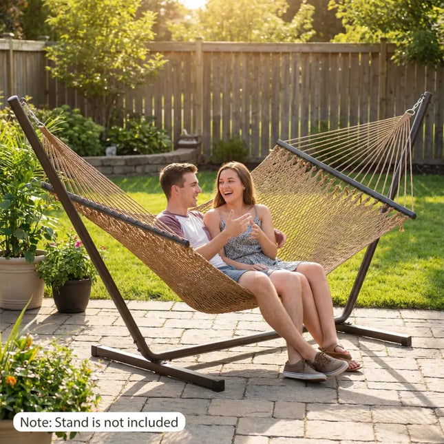 Caribbean Hammock with Spreader Bar for Patio Poolside-Khaki - Khaki - Hammocks
