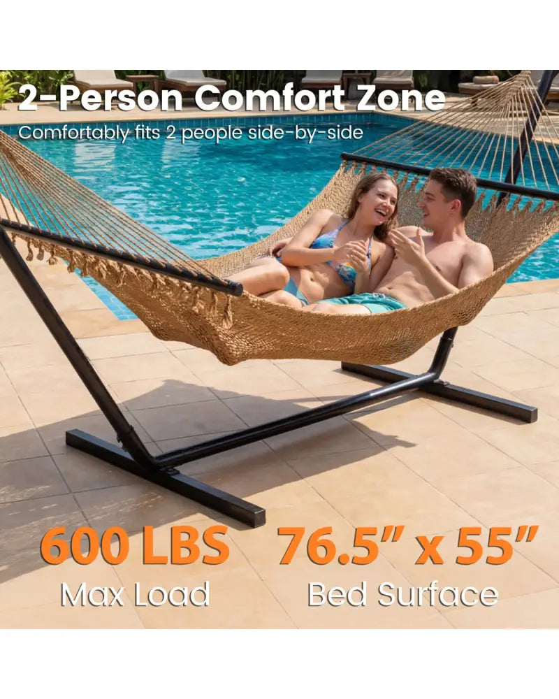 Caribbean Hammock with Spreader Bar for Patio Poolside-Khaki - Khaki - Hammocks