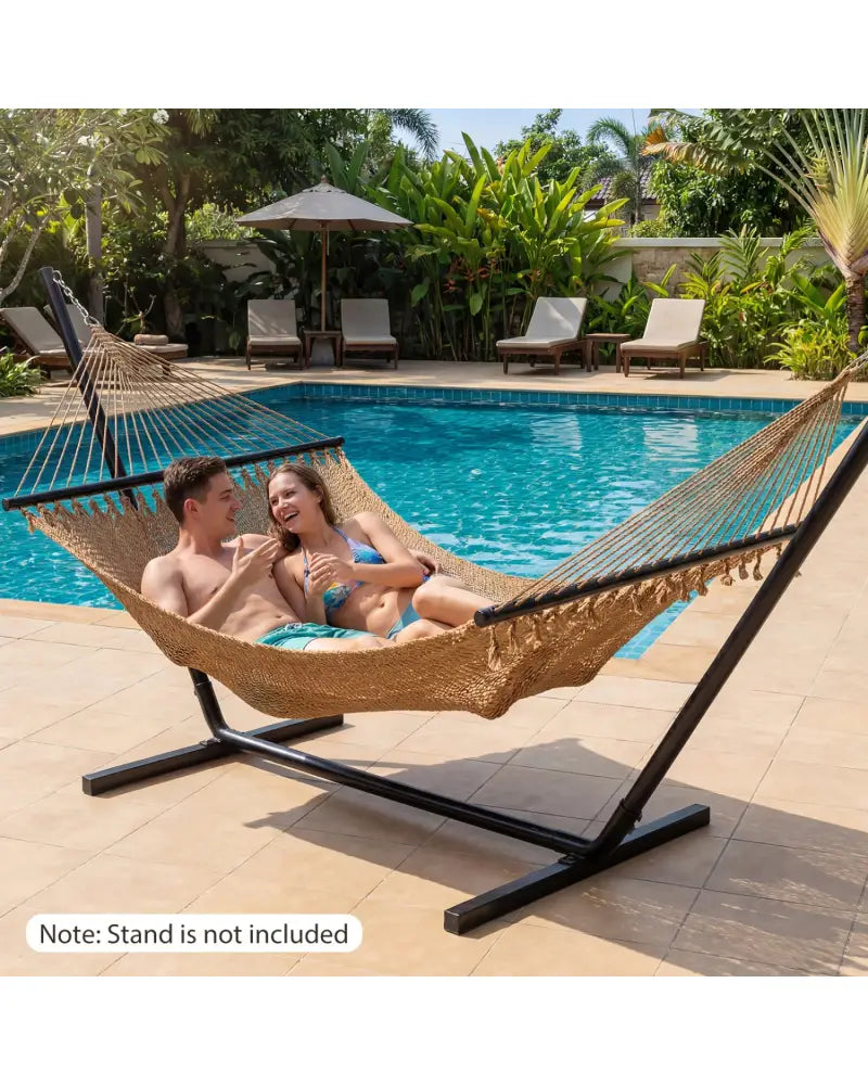 Caribbean Hammock with Spreader Bar for Patio Poolside-Khaki - Khaki - Hammocks