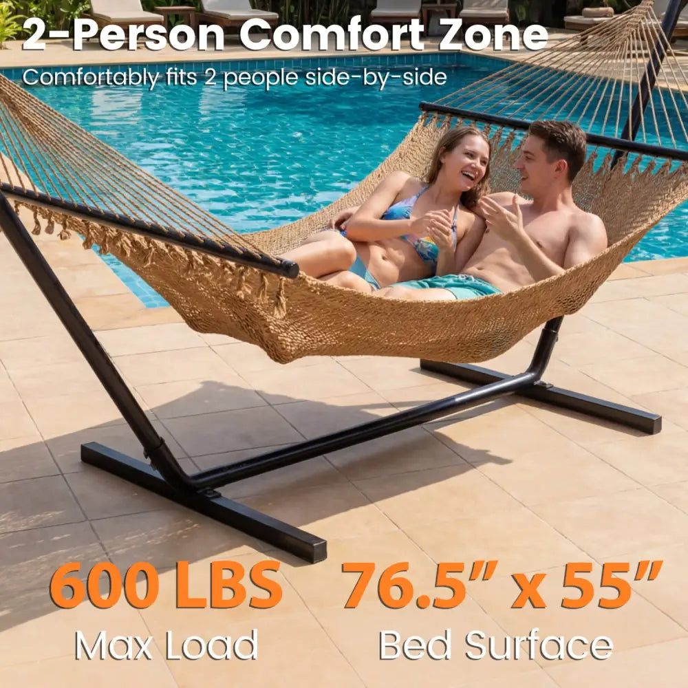 Caribbean Hammock with Spreader Bar for Patio Poolside-Khaki - Khaki - Hammocks
