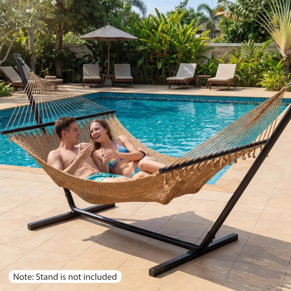 Caribbean Hammock with Spreader Bar for Patio Poolside-Khaki - Khaki - Hammocks