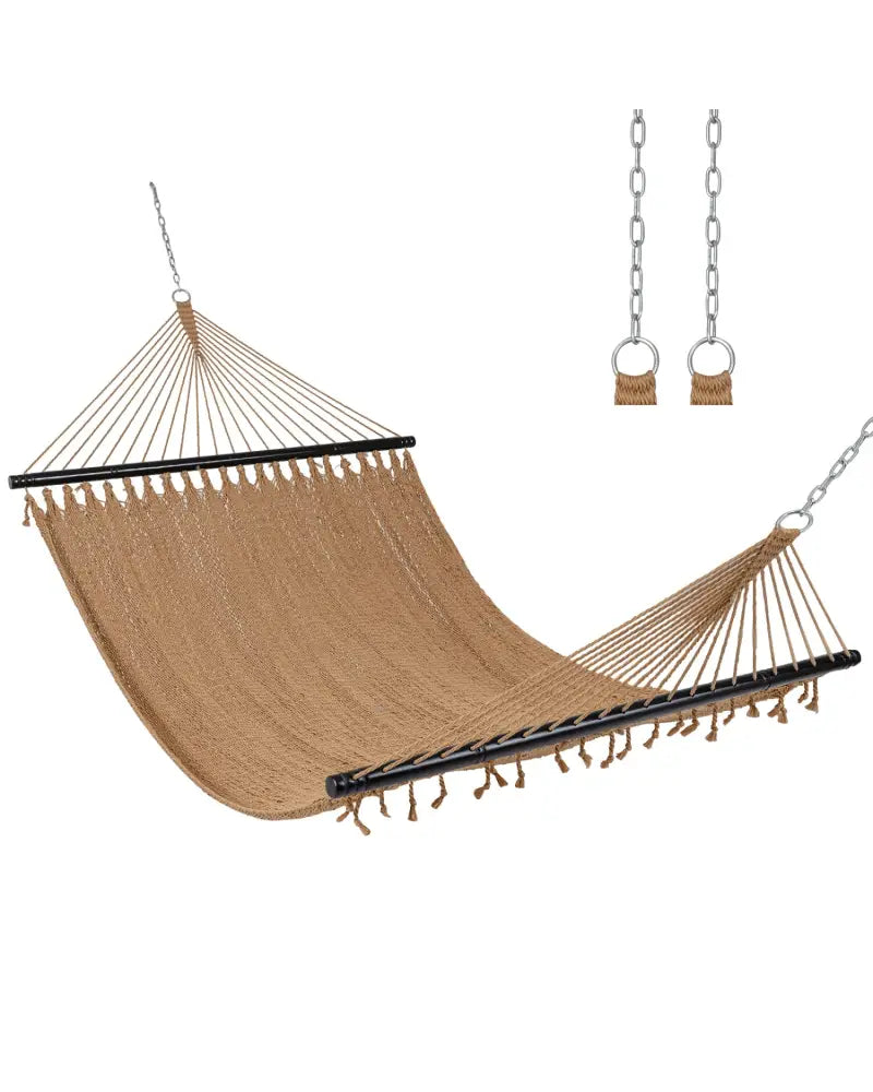 Caribbean Hammock with Spreader Bar for Patio Poolside-Khaki - Khaki - Hammocks