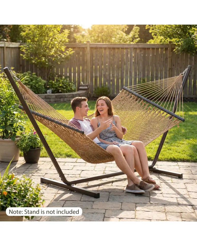 Caribbean Hammock with Spreader Bar for Patio Poolside-Khaki - Khaki - Hammocks