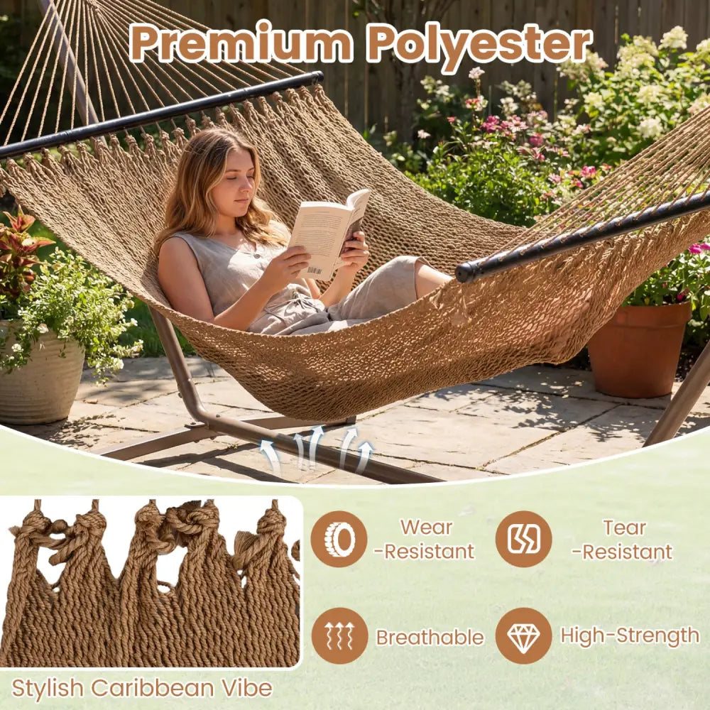 Caribbean Hammock with Spreader Bar for Patio Poolside-Khaki - Khaki - Hammocks