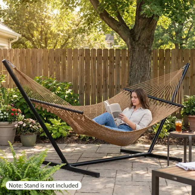 Caribbean Hammock with Spreader Bar for Patio Poolside-Khaki - Khaki - Hammocks
