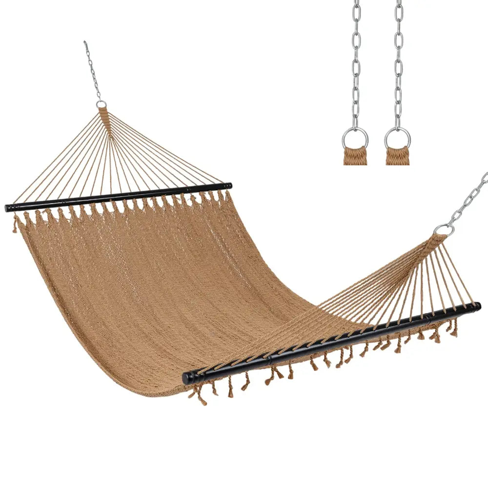 Caribbean Hammock with Spreader Bar for Patio Poolside-Khaki - Khaki - Hammocks