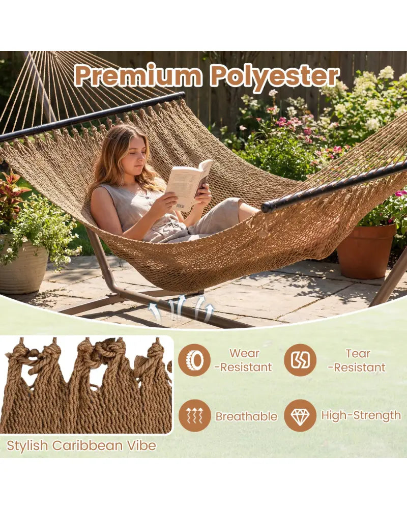Caribbean Hammock with Spreader Bar for Patio Poolside-Khaki - Khaki - Hammocks