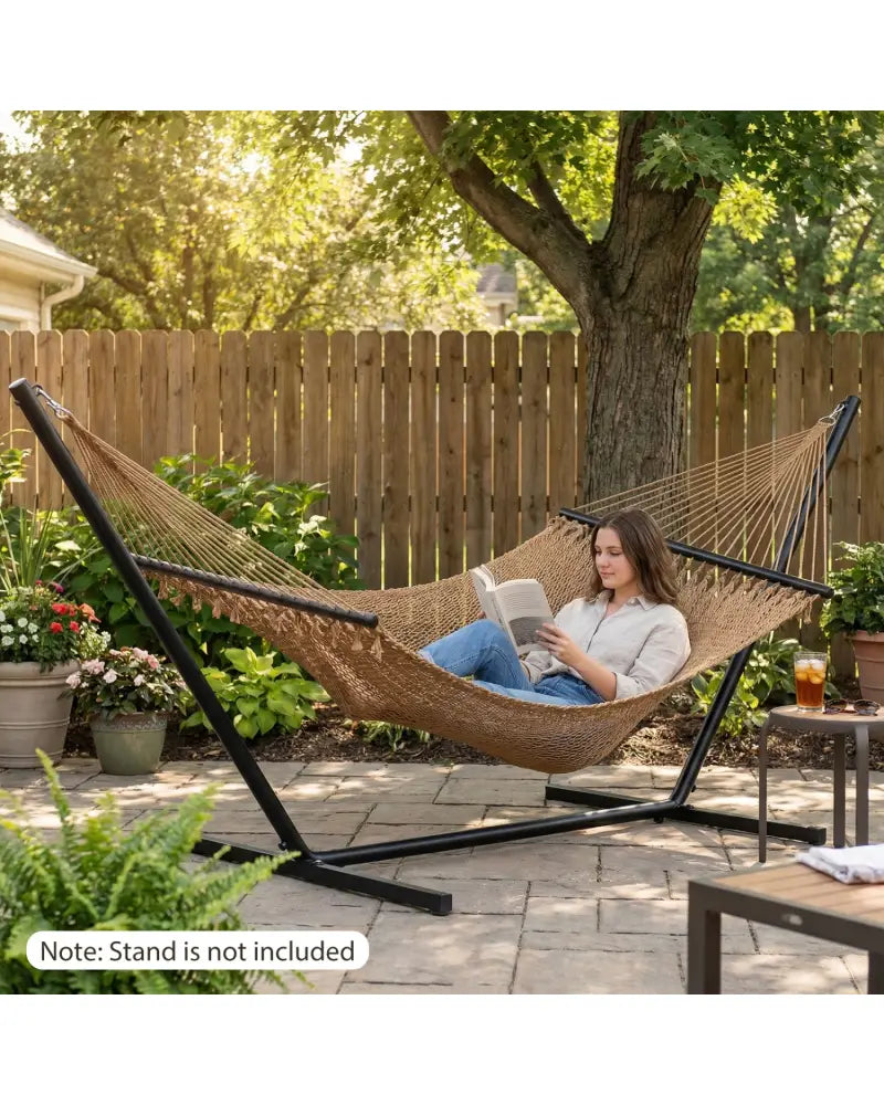 Caribbean Hammock with Spreader Bar for Patio Poolside-Khaki - Khaki - Hammocks