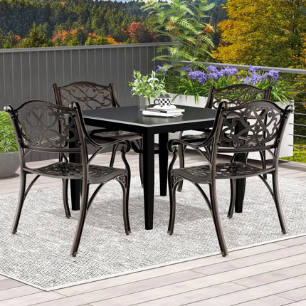 Cast Aluminum Dining Chairs Set of 2 with Patio Chairs Armrests Flower Pattern-Bronze - Bronze - Patio Dining Chairs