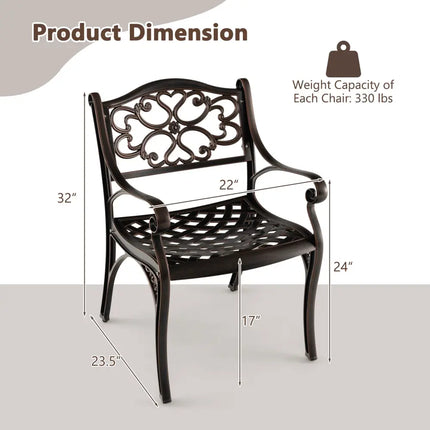 Cast Aluminum Dining Chairs Set of 2 with Patio Chairs Armrests Flower Pattern-Bronze - Bronze - Patio Dining Chairs
