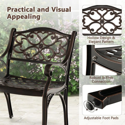 Cast Aluminum Dining Chairs Set of 2 with Patio Chairs Armrests Flower Pattern-Bronze - Bronze - Patio Dining Chairs