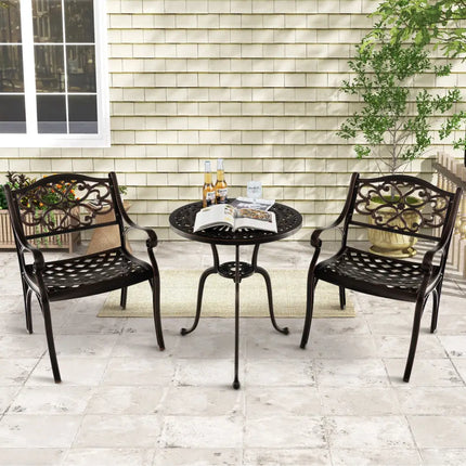 Cast Aluminum Dining Chairs Set of 2 with Patio Chairs Armrests Flower Pattern-Bronze - Bronze - Patio Dining Chairs