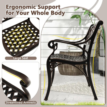 Cast Aluminum Dining Chairs Set of 2 with Patio Chairs Armrests Flower Pattern-Bronze - Bronze - Patio Dining Chairs