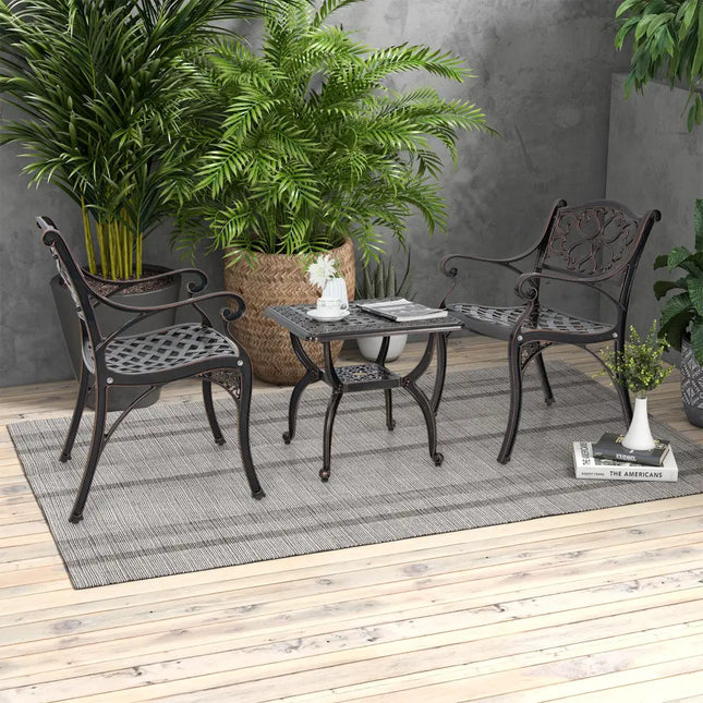Cast Aluminum Outdoor Side Table with Storage Shelf for Garden Porch Balcony-Rustic Brown - Rustic Brown - Patio Coffee
