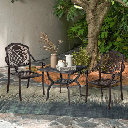 Cast Aluminum Outdoor Side Table with Storage Shelf for Garden Porch Balcony-Rustic Brown - Rustic Brown - Patio Coffee