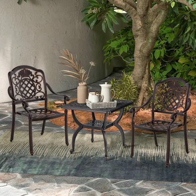 Cast Aluminum Outdoor Side Table with Storage Shelf for Garden Porch Balcony-Rustic Brown - Rustic Brown - Patio Coffee