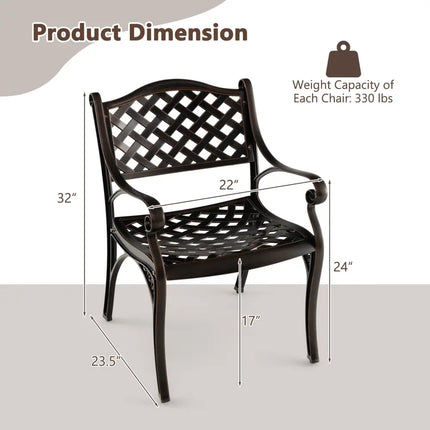 Cast Aluminum Patio Chairs Set of 2 Dining Chairs with Armrests Diamond Pattern-Bronze - Bronze - Patio Dining Chairs