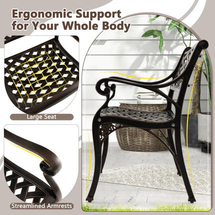 Cast Aluminum Patio Chairs Set of 2 Dining Chairs with Armrests Diamond Pattern-Bronze - Bronze - Patio Dining Chairs