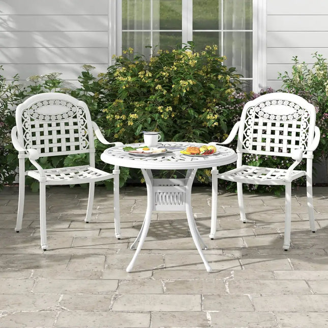 Cast Aluminum Patio Chairs Set of 2 with Armrests-White - White - Patio Dining Chairs