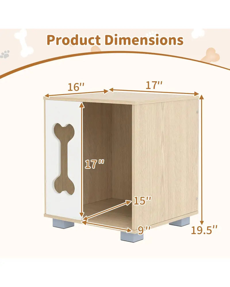 Cat Bed Side Table Wooden Cat Condo with Bone-shape Window and Thick Metal Legs-Natural - Natural - Dog Kennels