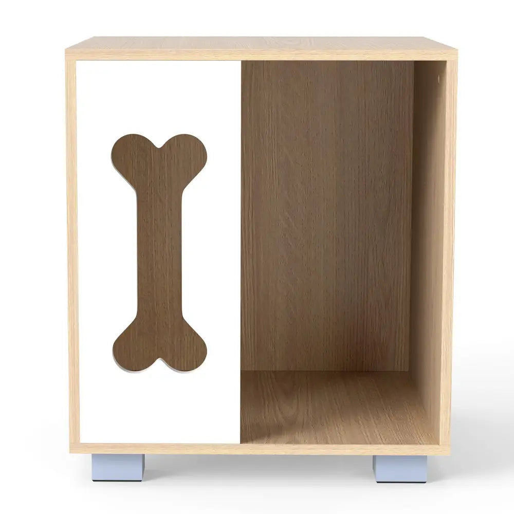 Cat Bed Side Table Wooden Cat Condo with Bone-shape Window and Thick Metal Legs-Natural - Natural - Dog Kennels