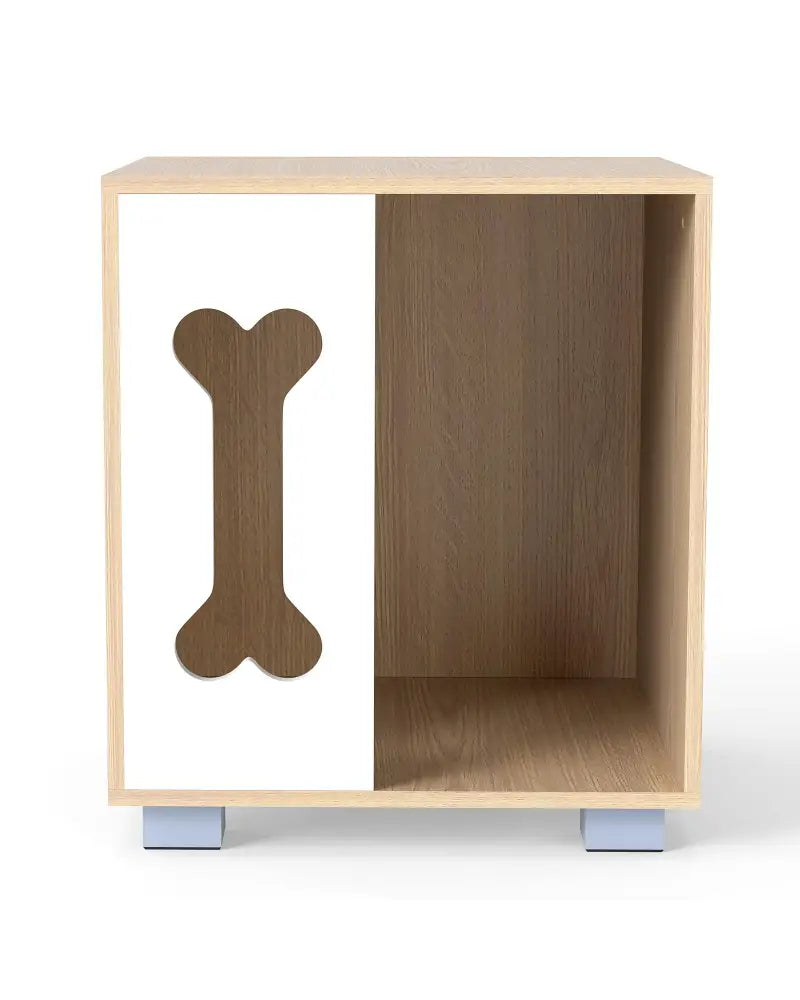 Cat Bed Side Table Wooden Cat Condo with Bone-shape Window and Thick Metal Legs-Natural - Natural - Dog Kennels