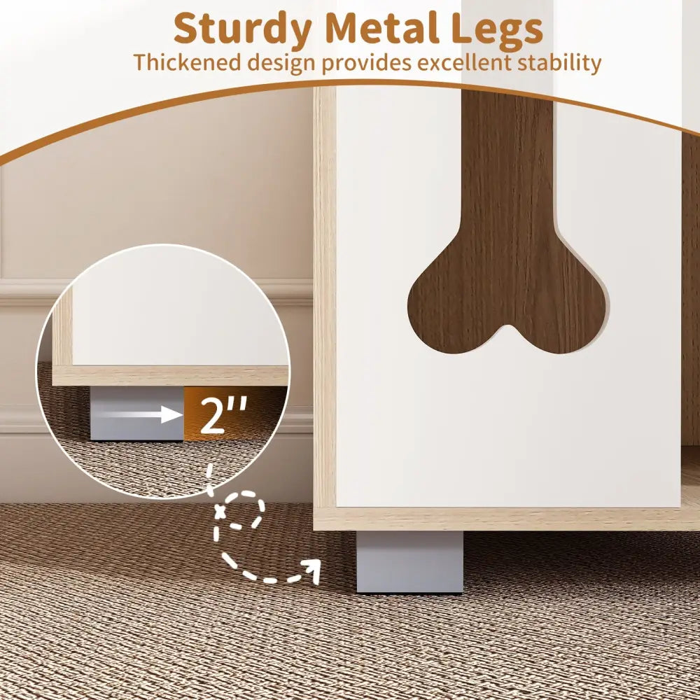 Cat Bed Side Table Wooden Cat Condo with Bone-shape Window and Thick Metal Legs-Natural - Natural - Dog Kennels