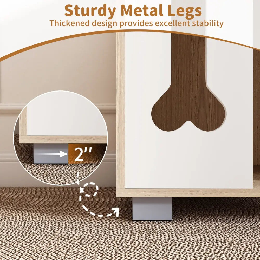 Cat Bed Side Table Wooden Cat Condo with Bone-shape Window and Thick Metal Legs-Natural - Natural - Dog Kennels