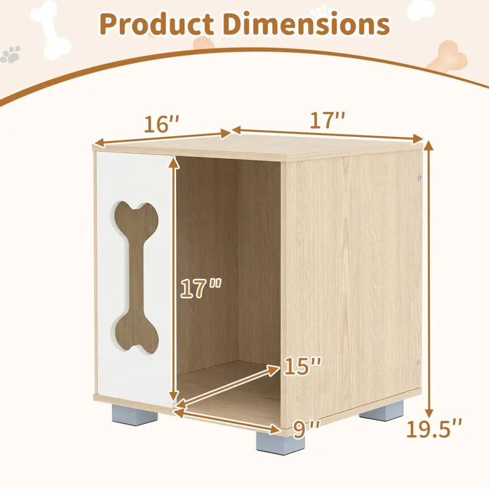 Cat Bed Side Table Wooden Cat Condo with Bone-shape Window and Thick Metal Legs-Natural - Natural - Dog Kennels