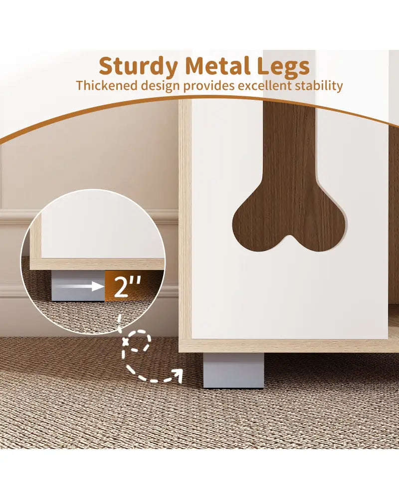 Cat Bed Side Table Wooden Cat Condo with Bone-shape Window and Thick Metal Legs-Natural - Natural - Dog Kennels