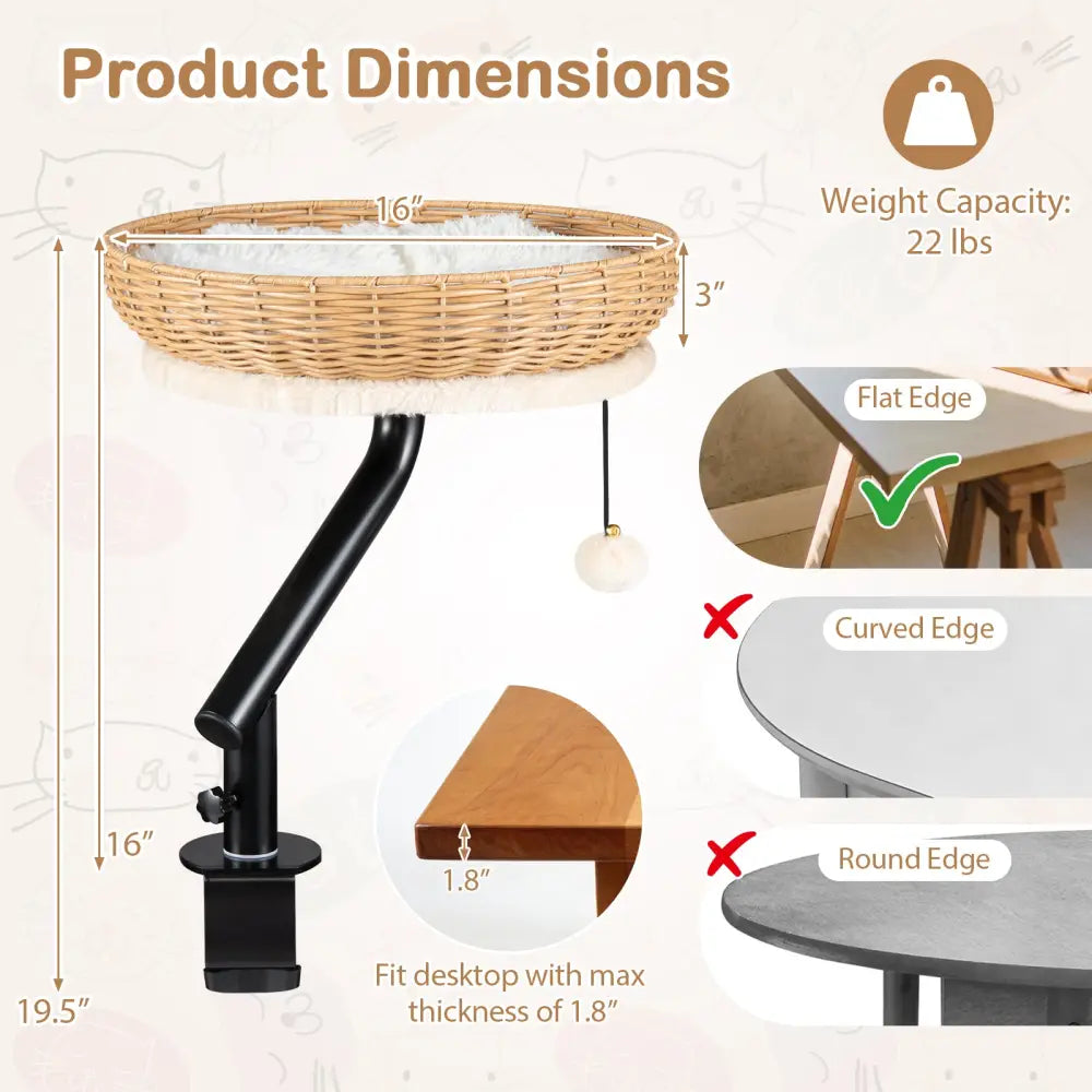 Cat Desk Bed with Removable Padded Cushion for Indoor Cats-Natural - Natural - Cat Houses
