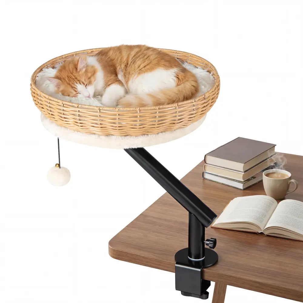Cat Desk Bed with Removable Padded Cushion for Indoor Cats-Natural - Natural - Cat Houses