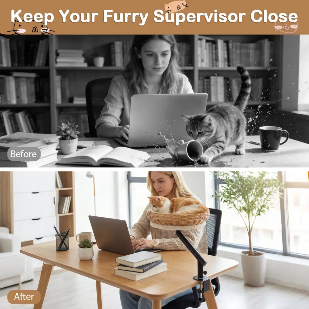 Cat Desk Bed with Removable Padded Cushion for Indoor Cats-Natural - Natural - Cat Houses