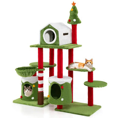 Cat Furniture Set with 58 Inch Tall Cat Tree Tower and 2 Gift Box Shaped Cute Christmas Cat House - Cat Supplies