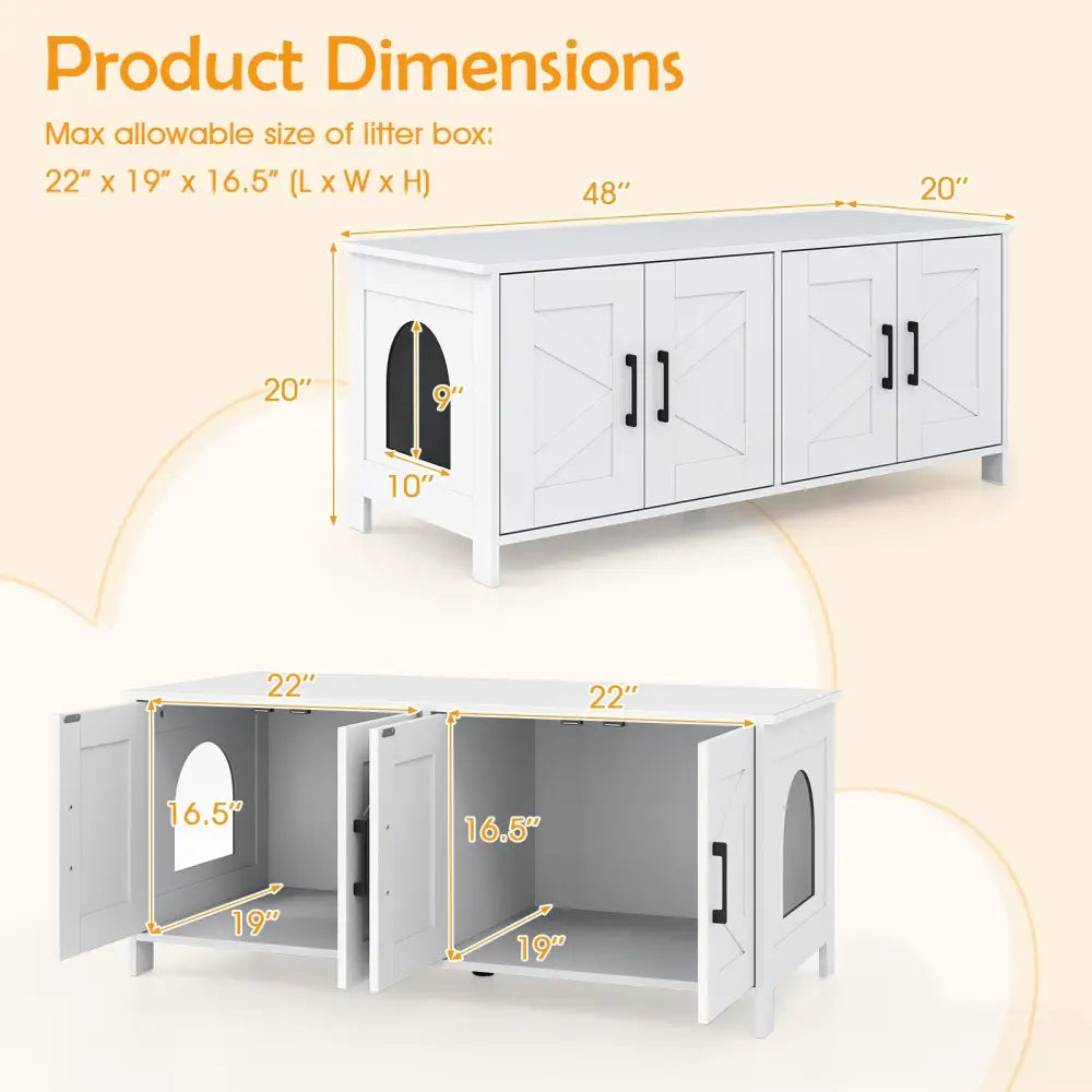 Cat Litter Box Enclosure for 2 Cats Modern Kitty Litter Box Furniture Hidden-White - White - Cat Houses