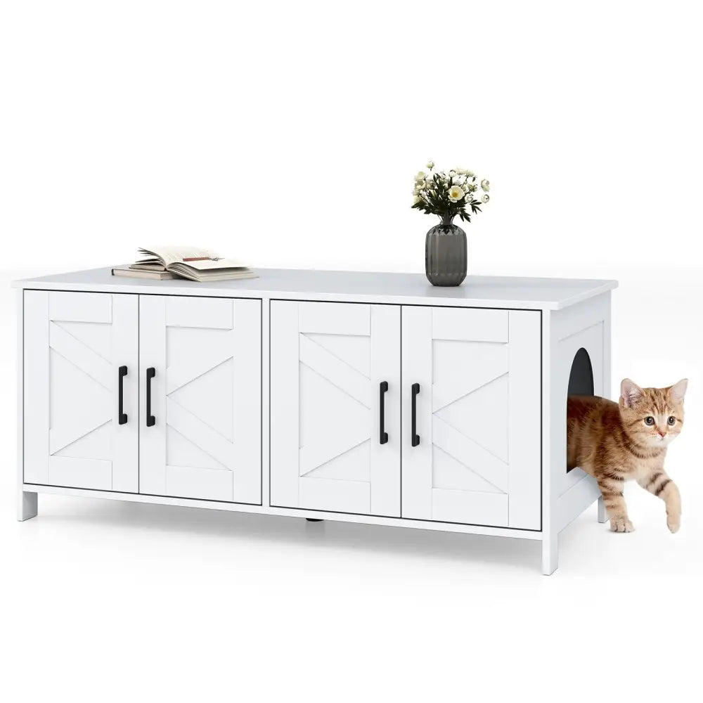 Cat Litter Box Enclosure for 2 Cats Modern Kitty Litter Box Furniture Hidden-White - White - Cat Houses