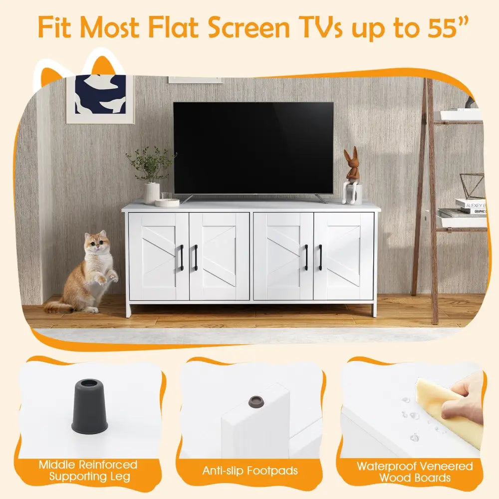 Cat Litter Box Enclosure for 2 Cats Modern Kitty Litter Box Furniture Hidden-White - White - Cat Houses