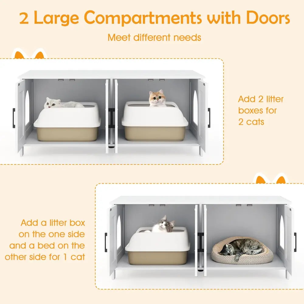 Cat Litter Box Enclosure for 2 Cats Modern Kitty Litter Box Furniture Hidden-White - White - Cat Houses