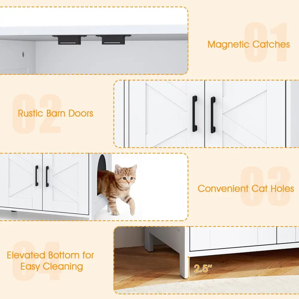 Cat Litter Box Enclosure for 2 Cats Modern Kitty Litter Box Furniture Hidden-White - White - Cat Houses