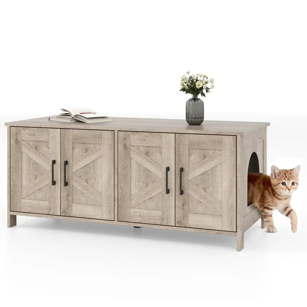 Cat Litter Box Enclosure for 2 Cats Modern Kitty Litter Box Furniture Hidden-Oak - Oak - Cat Houses
