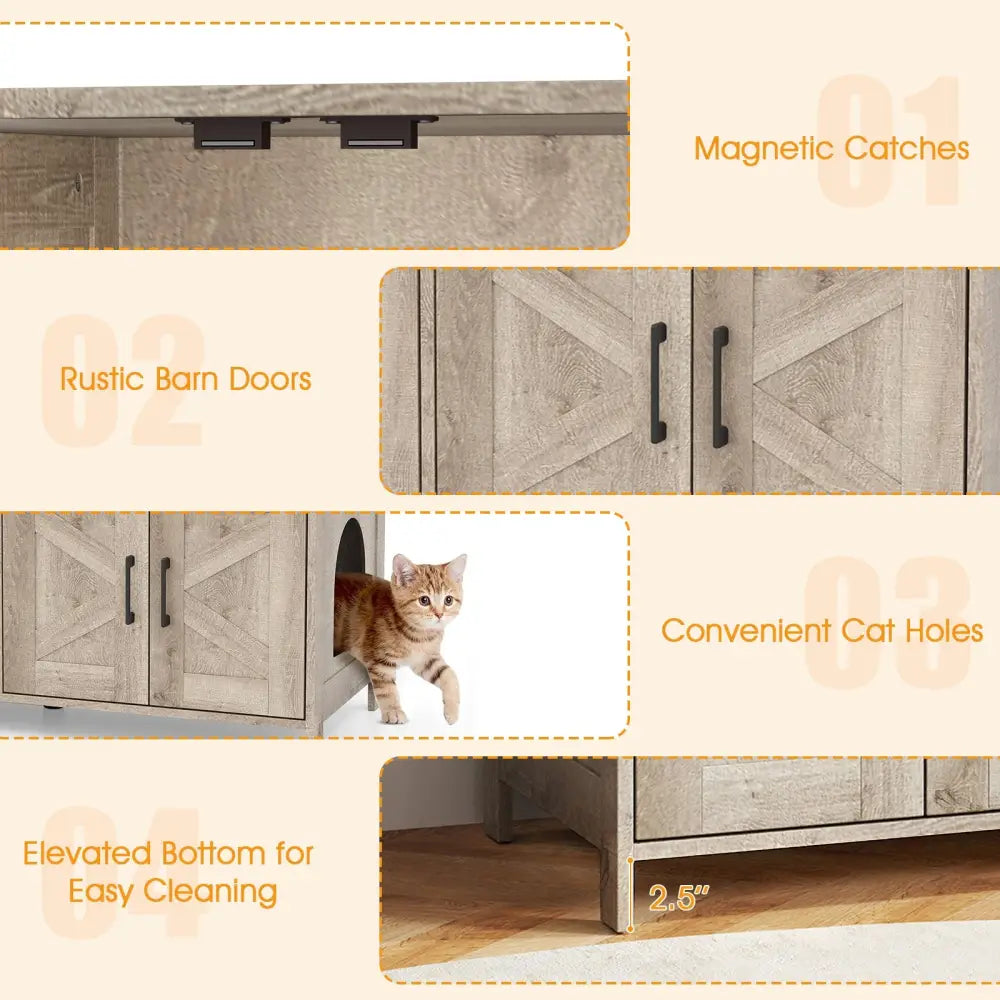 Cat Litter Box Enclosure for 2 Cats Modern Kitty Litter Box Furniture Hidden-Oak - Oak - Cat Houses