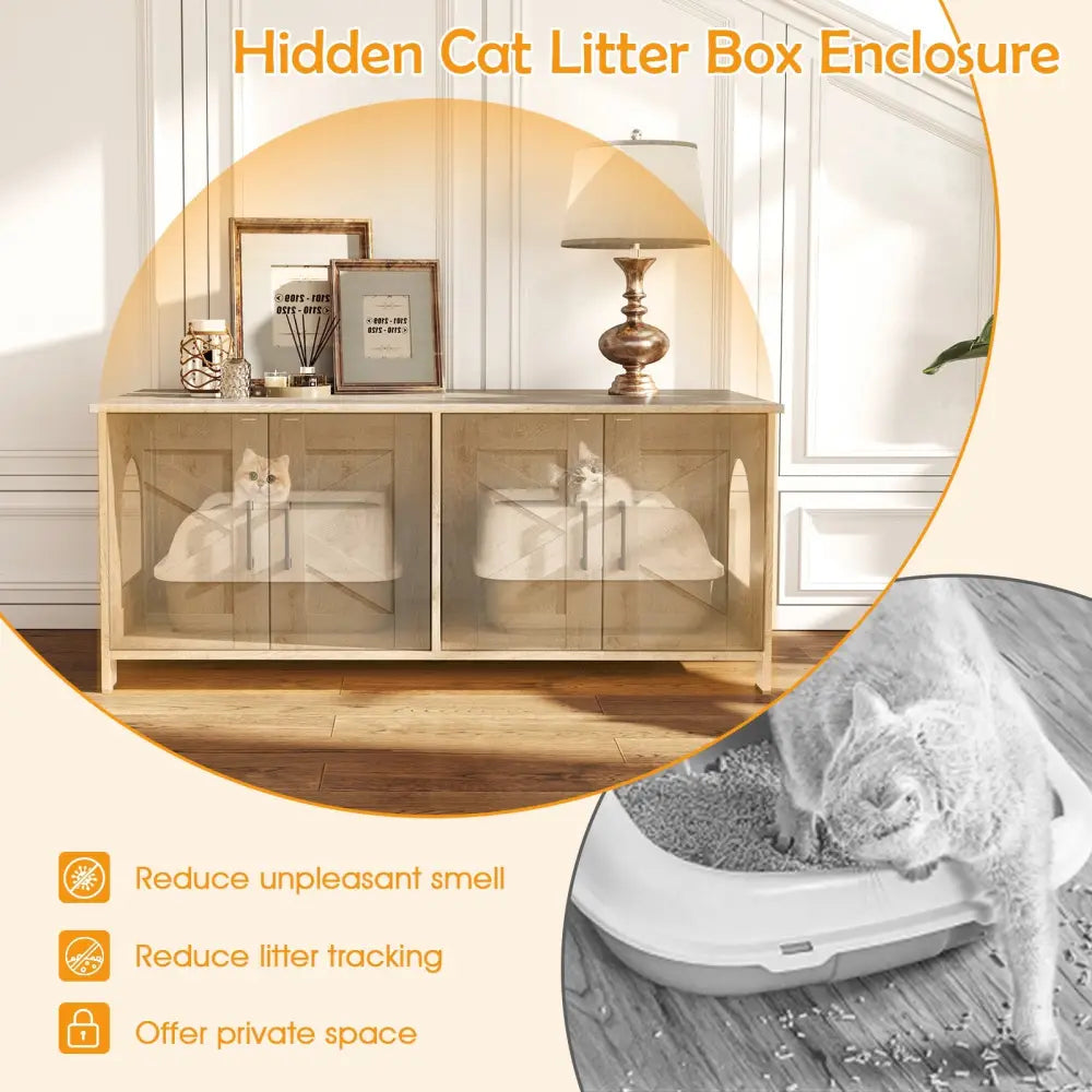 Cat Litter Box Enclosure for 2 Cats Modern Kitty Litter Box Furniture Hidden-Oak - Oak - Cat Houses