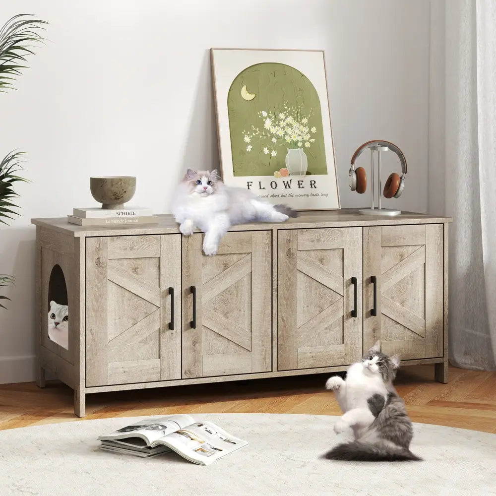 Cat Litter Box Enclosure for 2 Cats Modern Kitty Litter Box Furniture Hidden-Oak - Oak - Cat Houses