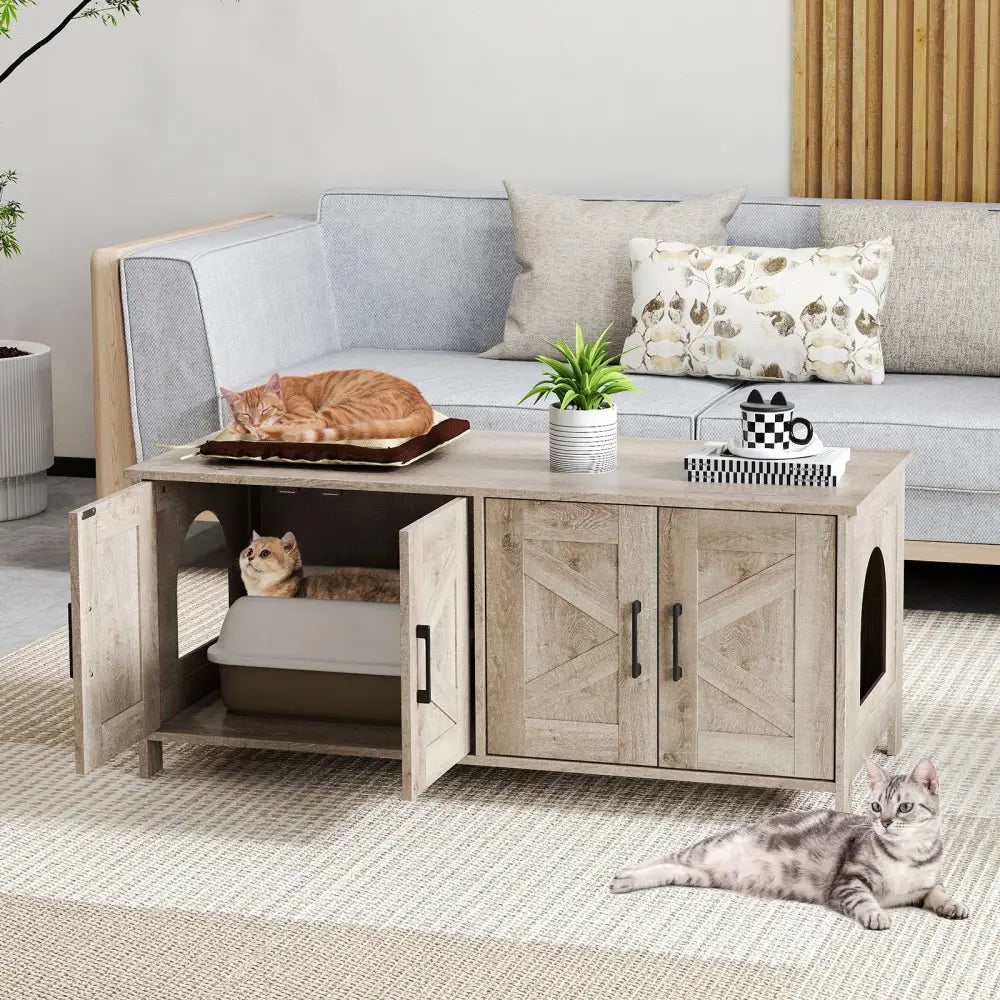 Cat Litter Box Enclosure for 2 Cats Modern Kitty Litter Box Furniture Hidden-Oak - Oak - Cat Houses