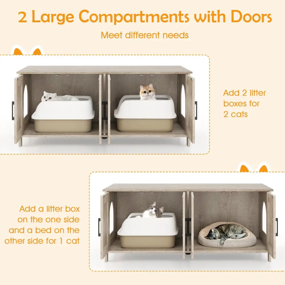 Cat Litter Box Enclosure for 2 Cats Modern Kitty Litter Box Furniture Hidden-Oak - Oak - Cat Houses