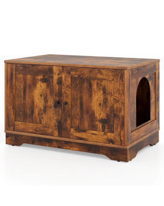 Cat Litter Box Enclosure Furniture Indoor Wooden Cat House End Side Table Nightstand-Brown - Brown - Cat Supplies